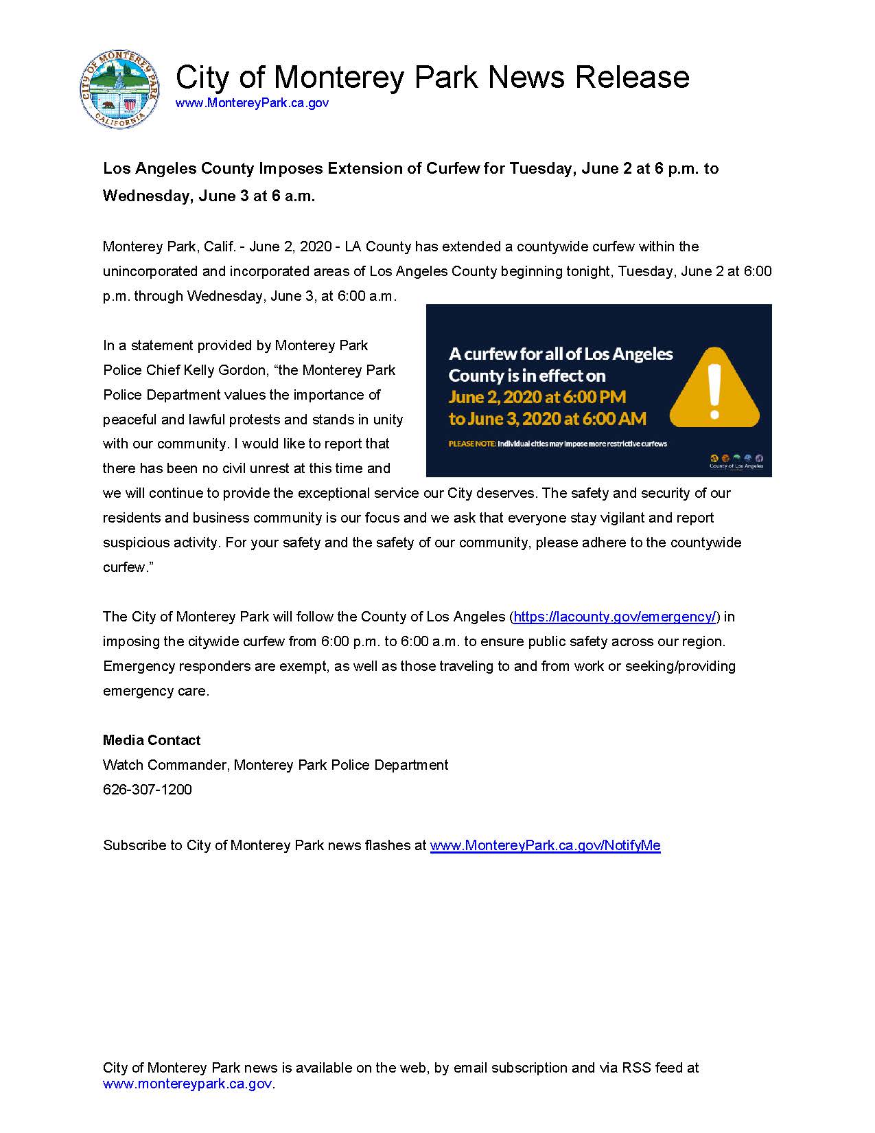 MPK News Release-Los Angeles County Extends Curfew 6-2-20