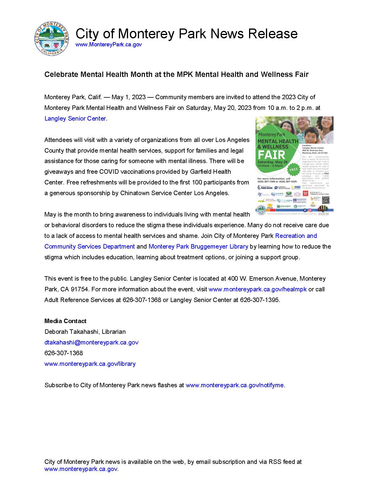 News Release-Celebrate Mental Health Month at the MPK Mental Health and Wellness Fair 5-20-23