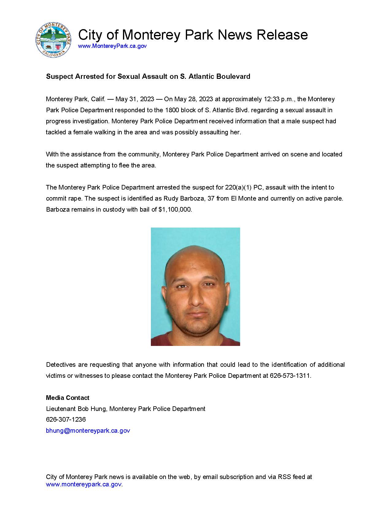 MPK News Release-Suspect Arrested for Sexual Assault on S. Atlantic Boulevard 5-28-23