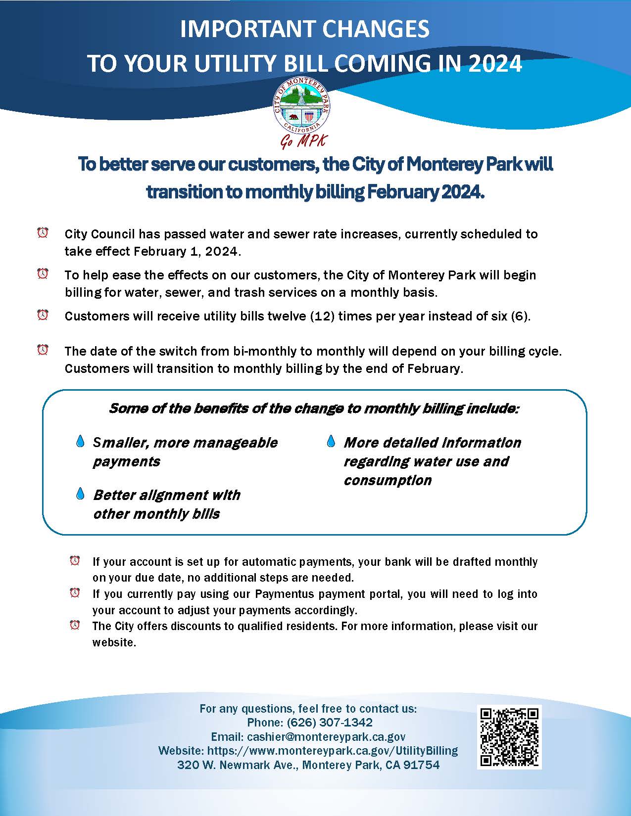 Black text of bullet lists with a Q.R. code.