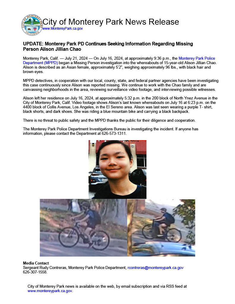 News release text with images of Chao's likeness and riding a bike.