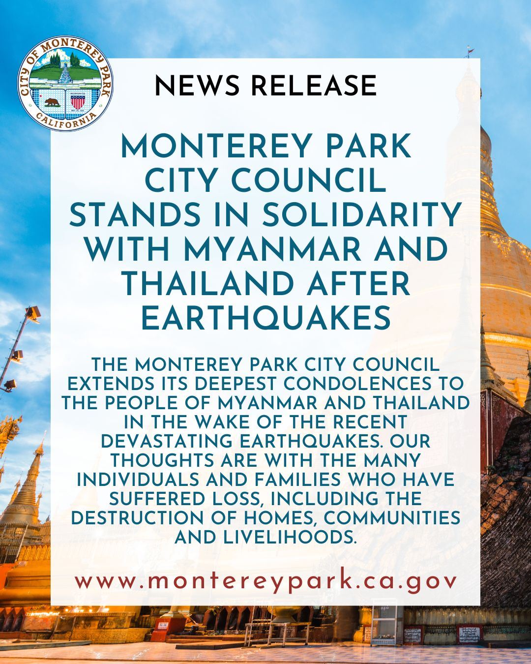 MPK News Release flyer for Myanmar and Thailand earthquakes image.