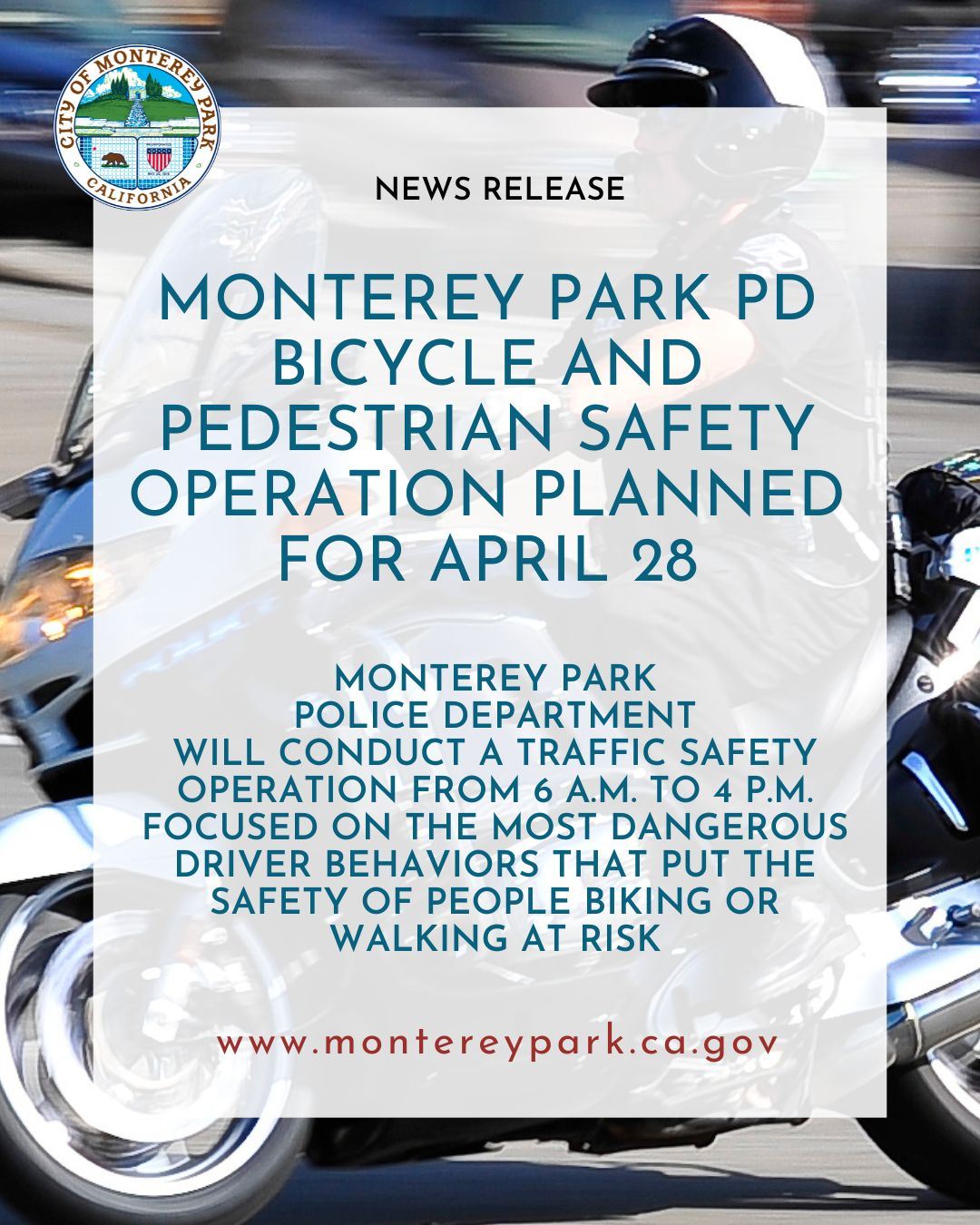 MPK News Release image for MPPD Bicycle and Pedestrian Safety Operation April 28