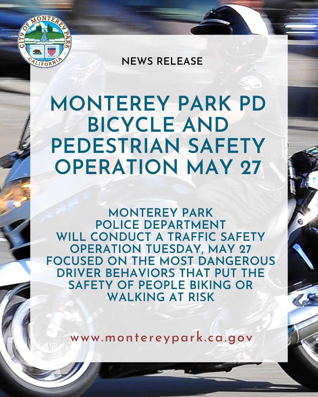 MPK News Release image for MPPD Bicycle and Pedestrian Safety Operation Planned 5-27-25