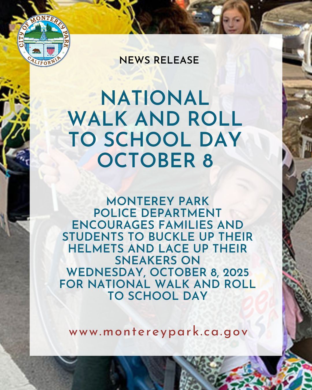 Flyer for National Walk and Roll to School Day on Oct. 8, 2025 in Monterey Park.