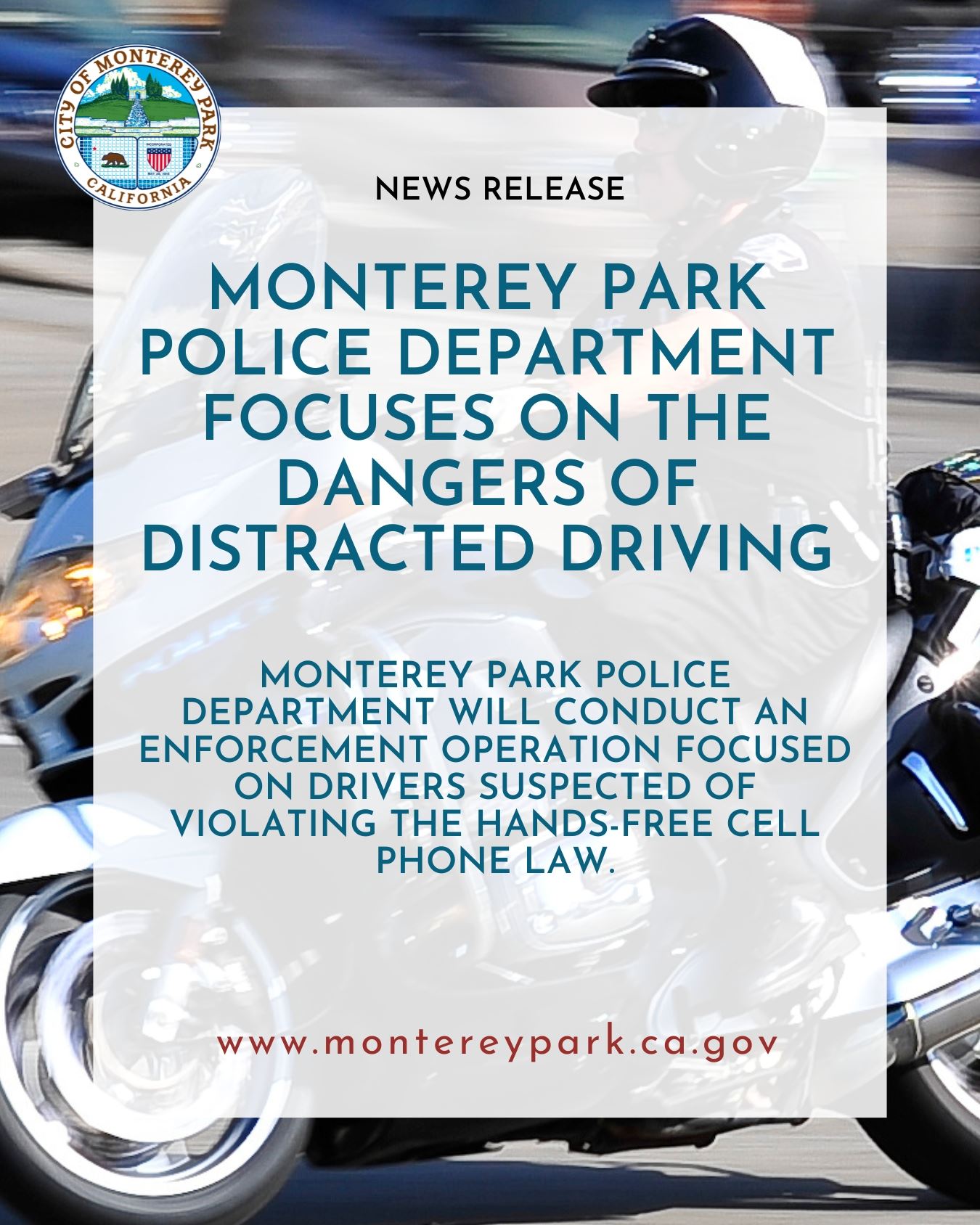 MPK News Release - MPPD Focuses on the Dangers of Distracted Driving social
