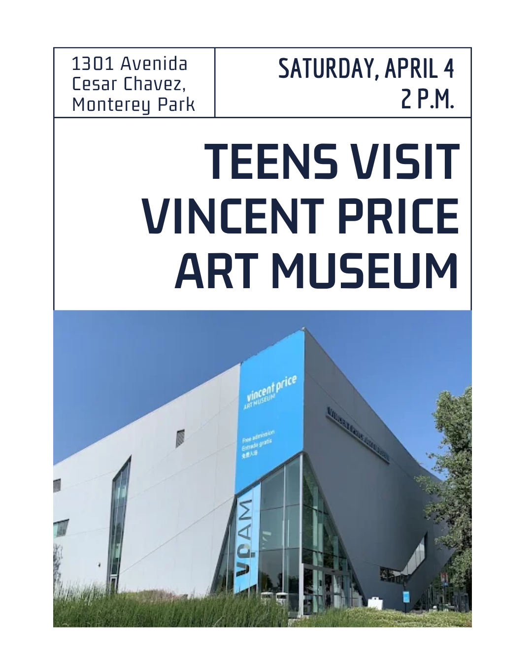 Teens Visit Vincent Price Museum Program Announcement