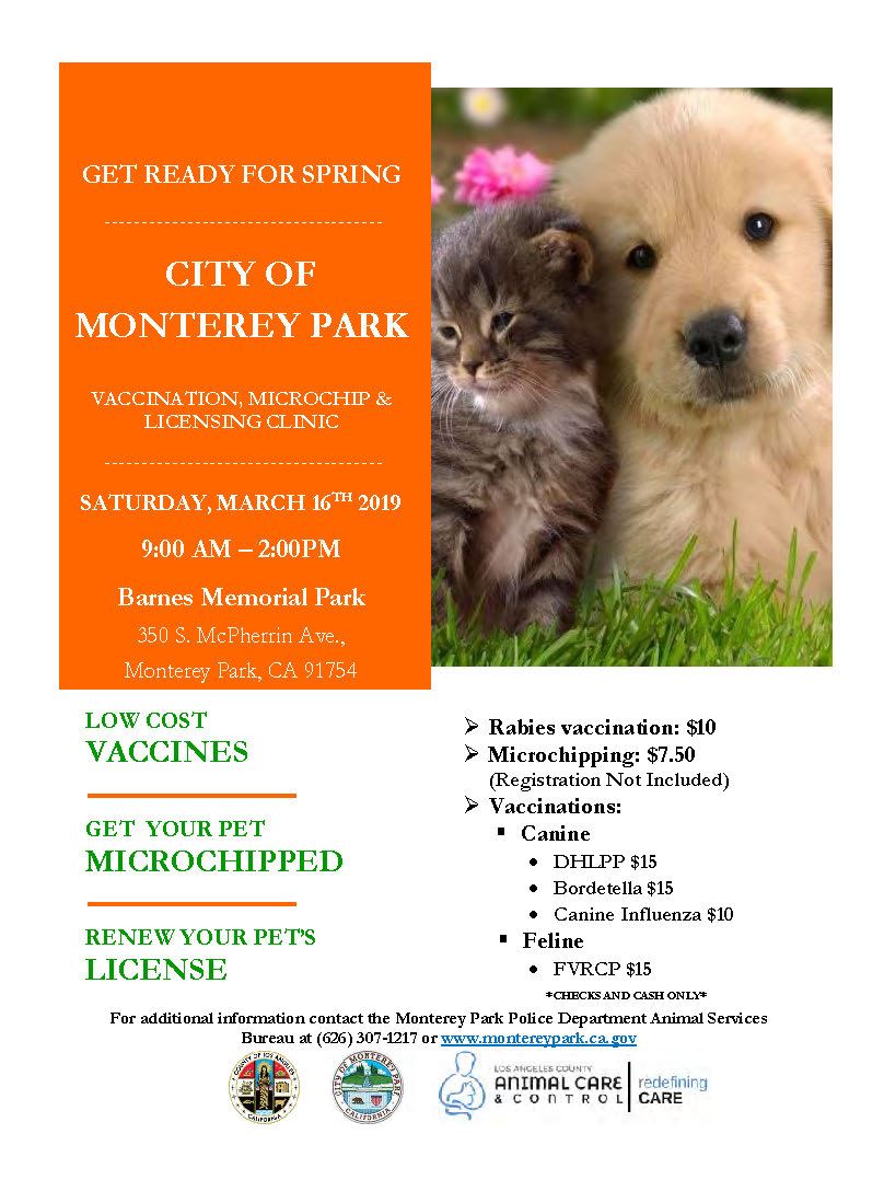 Pet vaccination chip license clinic 3-16-19
